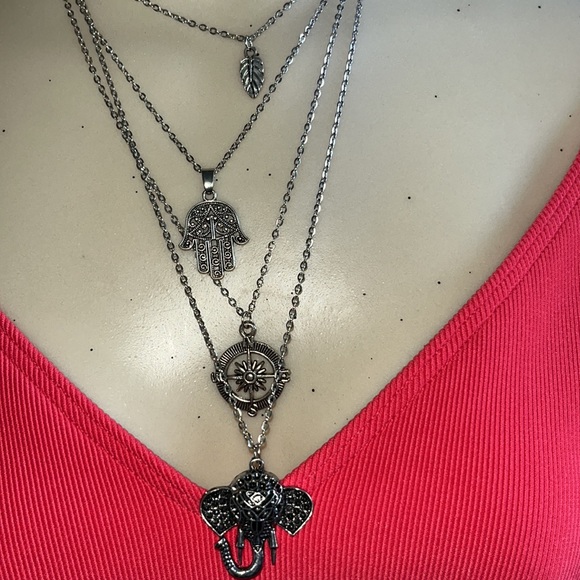 Silver-tone Multi Pendant & Chain Necklace NWOT - Picture 2 of 3